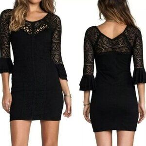Free People City Girl Black Crochet Bodice Bodycon Witchcore Dress Size S